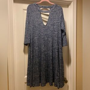 Torrid, size 2. Blue/gray dress with cutouts, 3/4 sleeve.